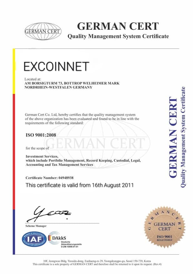 Certificate of Excoinnet